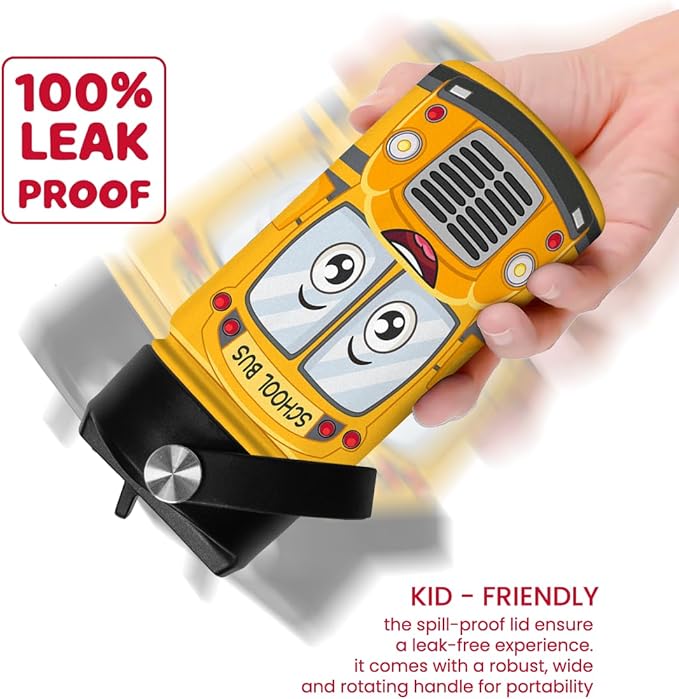 School Bus Water Bottle - Kids Water Bottle with Straw Lid - 12 Oz Insulated Stainless Steel Water Bottles for Toddlers Kid Boys - Travel Cup for School Sports