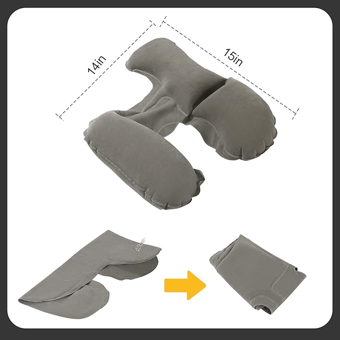 MABOZOO Inflatable Travel Neck Pillow, Portable Blow up Neck Pillow for Chin, Head Support Soft Velvet Airplane Pillow for Sleeping,Traveling,Train, Car, Office