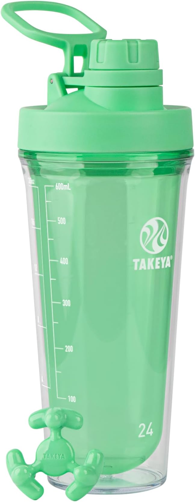 Takeya 24 oz Tritan Plastic Shaker Bottle - Premium BPA Free Protein Shakes Mixer, Leakproof Spout Lid, Shatterproof, Pistachio Green