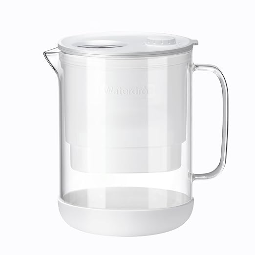Waterdrop Glass Water Filter Pitcher with 1 Filter, Eco-friendly, with NSF 53&42&372 Certified Filter, 7-Cup, Reduces PFOA/PFOS, Chlorine, Cadmium, Copper, Mercury, BPA Free, Easy to Clean, White