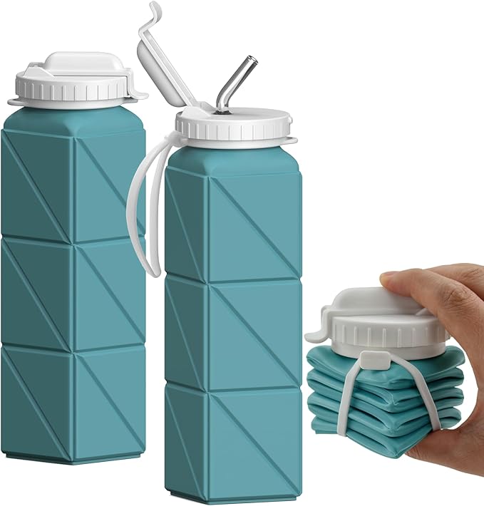 Collapsible Water Bottles, Silicone Foldable Portable Water Bottle 610ml, Lightweight Reusable Leakproof for Travel Camping Hiking Cycling Yoga Sports Outdoor