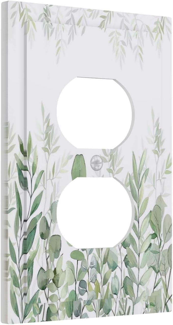 Green Eucalyptus Rustic Botanical Plant Leaves Single Duplex Wall Plate Covers Boho Light Switch Cover 1 Gang Outlet Plate Decorative Electrical Receptacle Faceplate Switchplate for Country Decor