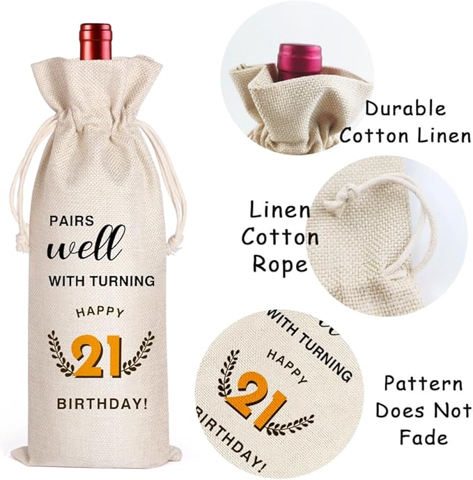 LANBAIHE 21st Birthday Gifts for Her,21st Birthday Gift for Women Men, 21 Years Old Birthday Gifts Wine Bag, 21st Birthday Decorations Party Supplies- 2003 Birthday (21 BIRTHDAY)