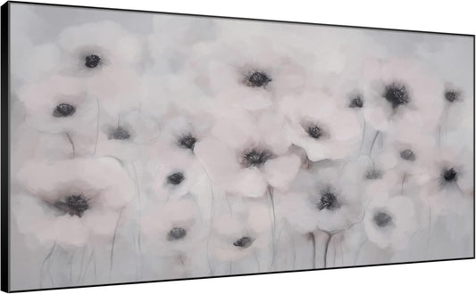 36"x72" Extra Large Framed Wall Art Soft White Poppies Watercolor Floral, Delicate Botanical for Home Living Room Bedroom Decor (Frame Assembly Required)