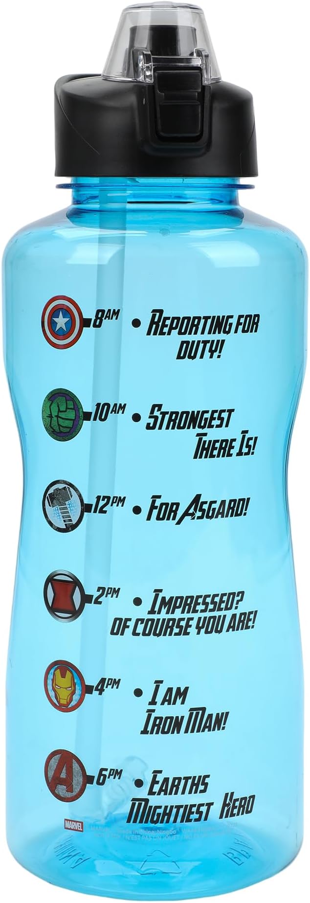 Marvel Avengers Motivational Sayings 2-Liter Transparent Blue Water Bottle