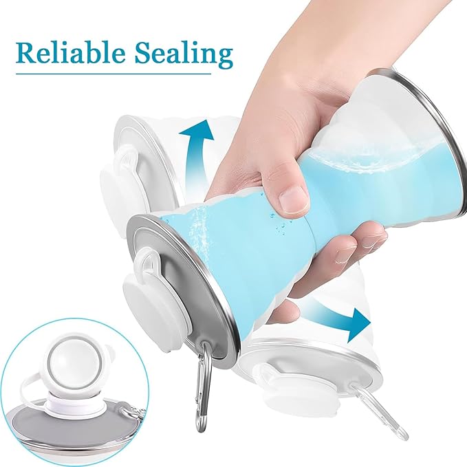 jessie Collapsible Water Bottles 17 oz Silicone Foldable Water Bottles Portable Travel Water Bottle with Buckle for Camping Hiking Sports Outdoor Gym Summer (White)