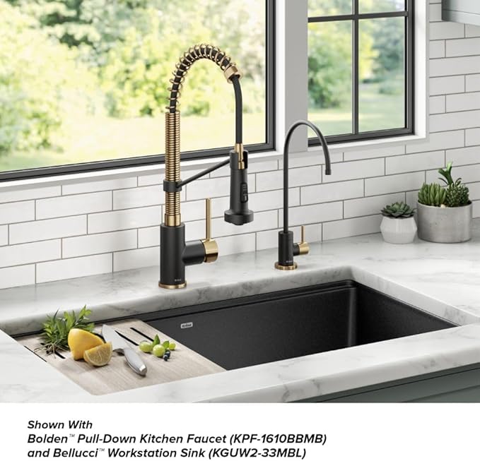 KRAUS Purita™ Single Handle Drinking Water Filter Faucet for Reverse Osmosis or Water Filtration System in Brushed Brass/Matte Black, FF-100BBMB