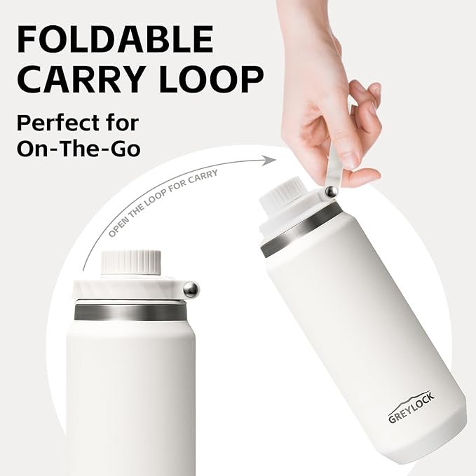 Greylock 20 oz White Water Bottle Insulated with Straw Lid, Reusable Metal Water Bottle Stainless Steel with Carry Handle for Travel,Sports, BPA-Free Leak Proof When Closed, Cold for 24 Hours