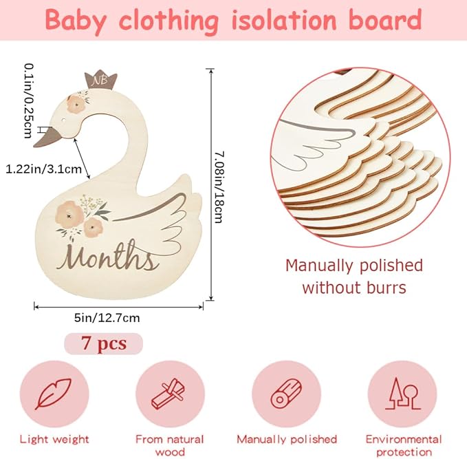 CRASPIRE 8Pcs Wooden Baby Wardrobe Dividers Swan Nursery Decor from Newborn to 24 Month Hanger Seperaters Baby Closet Organizers Nursery Infant Wardrobe Hangers Divider for Newborn Shower