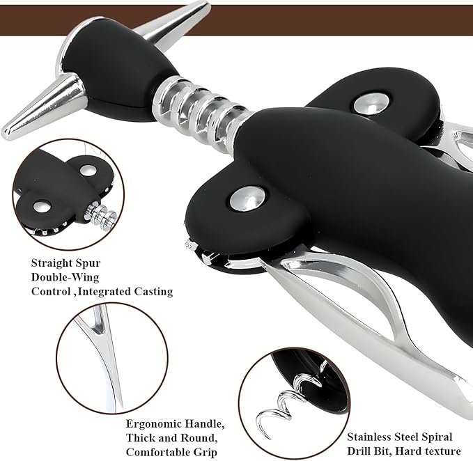 Wine Opener, Wing Corkscrew Wine Opener,Easy to Use, Sturdy Durable Manual Corkscrew (Black)
