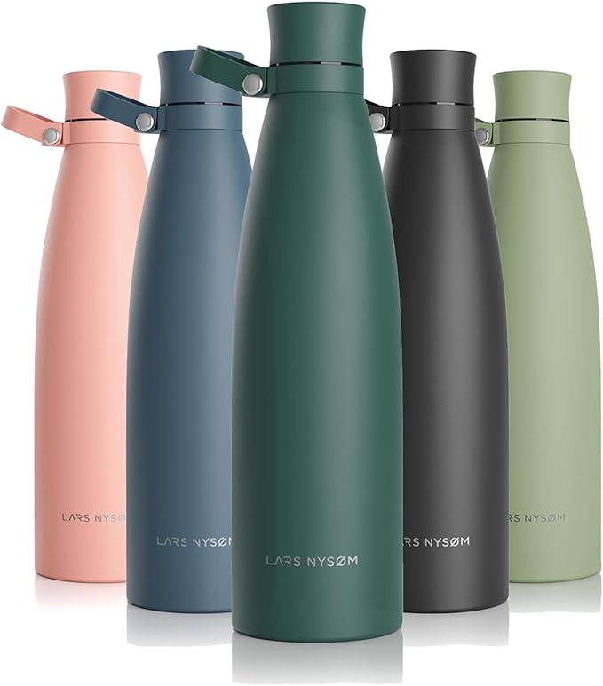 LARS NYSØM Stainless Steel Insulated Water Bottle 25oz 34oz | BPA-free Insulated Thermo Flask for Hot and Cold Beverages | Leakproof Drinking Bottle (Bayberry, 34oz)