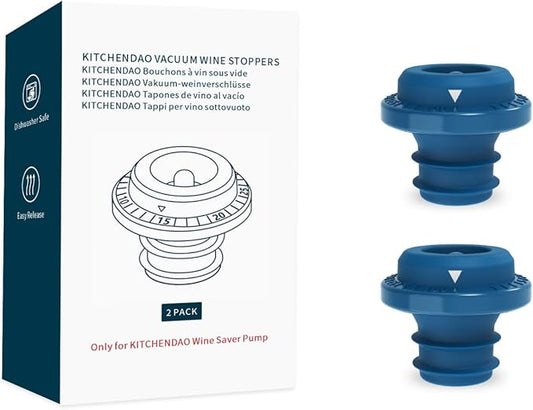 KITCHENDAO Wine Saver Vacuum Stoppers for Wine Bottles,Keep Wine Fresh for Up to a Week with Airtight Seal,Suitable for KITCHENDAO Wine Saver Pump,Set of 2 (Blue)