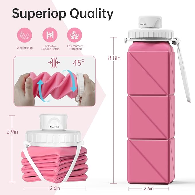 Collapsible Water bottle for Travel Cycling Gym Camping Sports,Leakproof Lid,Food Grade BPA-Free Silicone Travel Bottles 610ml -Lightweight Portable,Wide Mouth,Durable,Foldable Water Bottle