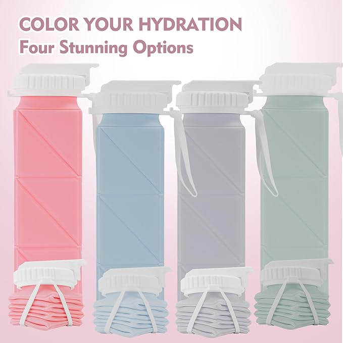 Collapsible Water Bottles 610ml | BPA Free Leakproof Lightweight Foldable Silicon Water Bottles | Twistable Water Cup | for Travel Gym Hiking Outdoor Camping Running Cycling Sports (Pink)