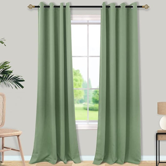 Mrs.Naturall 108 Inch Curtains,Grommet Room Darkening Drapes Blackout Curtains 108 Inches Long for Living Room 2 Panels Set,Sage Green