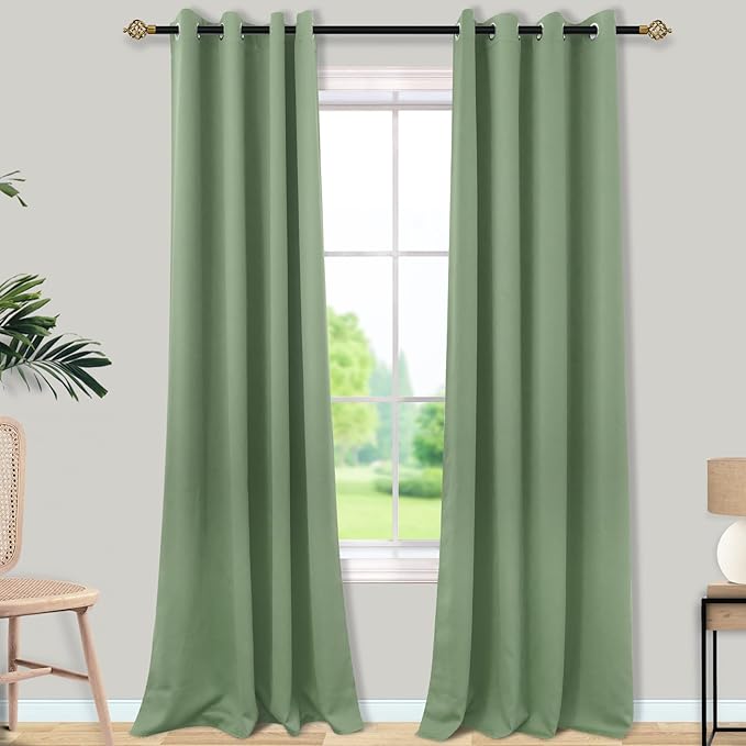 Mrs.Naturall Sage Green Grommet Blackout Curtains for Bedroom 52x96 Inch Length