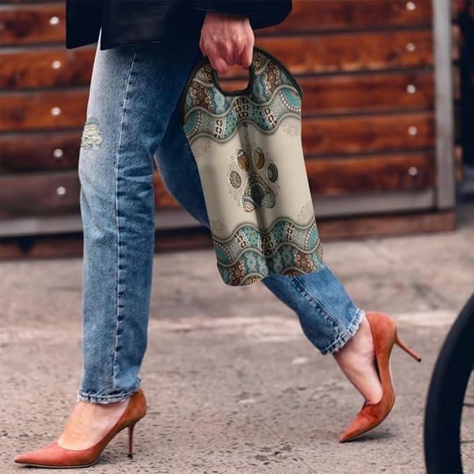 doginthehole 2 Bottle Wine Carrier Travel Bag Boho Dog Paw Print Thick Insulated Neoprene Wine Tote Portable Champagne/Water Bottle/Beer/Drinks Carrying Bag for Travel, Picnic, Party