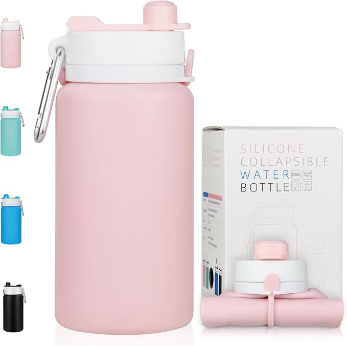 Collapsible Water Bottle, Foldable Water Bottle BPA Free Reusable Lightweight Leak-Proof Travel Silicone Water Bottle for Travel, Gym, Hiking, Office, Camping