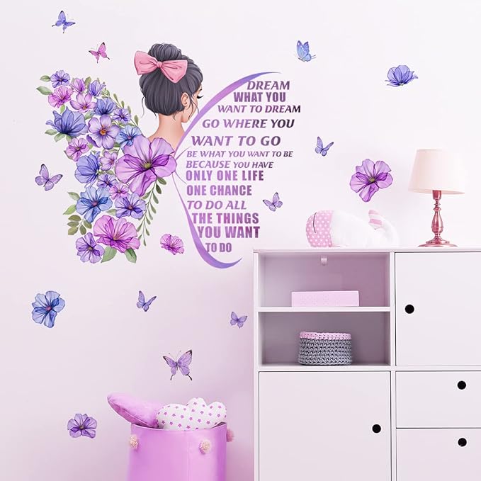 Large Butterfly Wall Decals Inspirational Girl Wall Stickers Vinyl Peel and Stick Phrase for Women Girls Bedroom Living Room Office Bathroom Wall