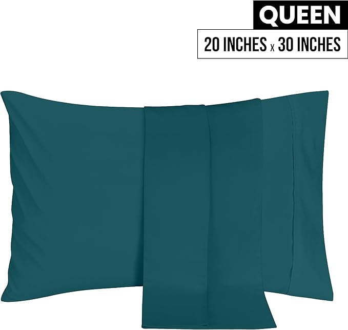 Utopia Bedding Queen Pillow Cases - 2 Pack - Envelope Closure - Soft Brushed Microfiber Fabric - Shrinkage and Fade Resistant Pillow Covers 20 X 30 Inches (Queen, Teal)