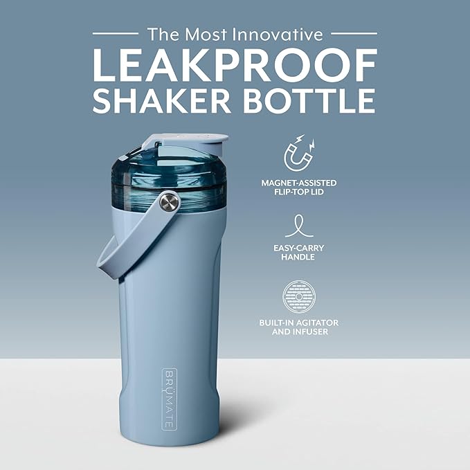 BrüMate MultiShaker Blender Shaker Bottle | 100% Leakproof Insulated Stainless Steel Shaker Bottle | Protein Shaker Bottle, and Pre Workout Bottle for the Gym | 26oz (Denim)