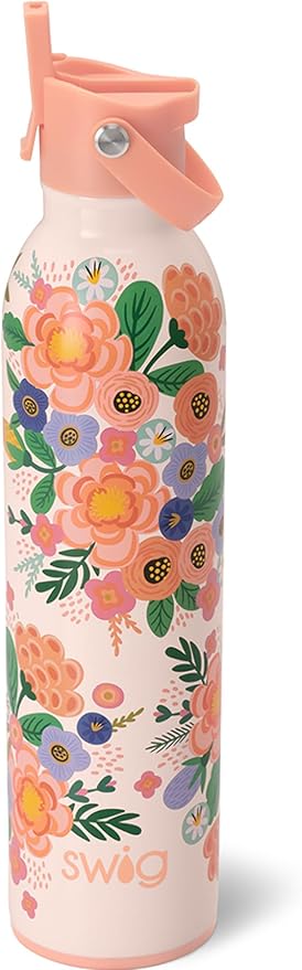 Swig Life 26oz Insulated Water Bottle with Straw & Flip + Sip Handle | Leak Proof, Dishwasher Safe, Cup Holder Friendly, Stainless Steel Water Bottle in Full Bloom