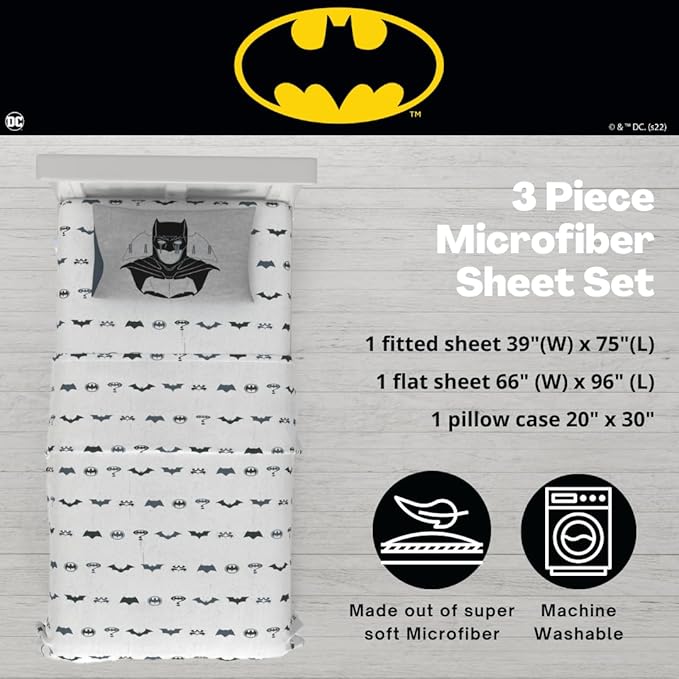 Franco Collectibles Batman Bedding Super Soft Microfiber Twin Sheet Set, College Dorm Essentials, (Officially Licensed Product)