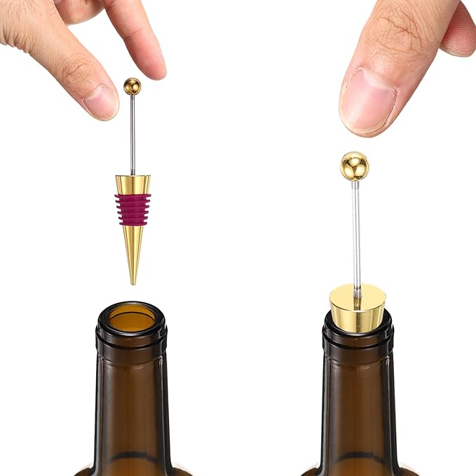 uxcell 10 Pcs Bead Wine Bottle Corks, Wine Stopper Cork, Wine Stopper, Reusable Wine Bottle Corks Sealing Plug Bottle for Beverage Holiday Party Bar,Gold/Deep Red