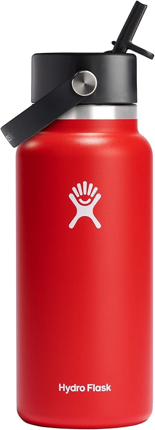 HYDRO FLASK Wide Mouth vacuum insulated stainless steel water bottle with leakproof closeable straw lid for cold water drinks, sports, travel, car and school