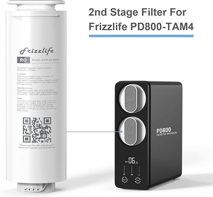 Frizzlife ASR212-800G RO Replacement Filter Cartridge For PD800-TAM4 (2nd Stage)