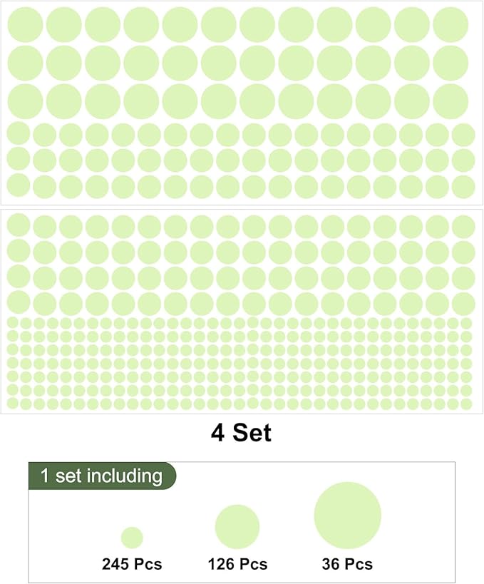 MECCANIXITY Glow in The Dark Spot Decals Decor Green Wall Stickers for Ceiling Bedroom Bedding Room 4 Set