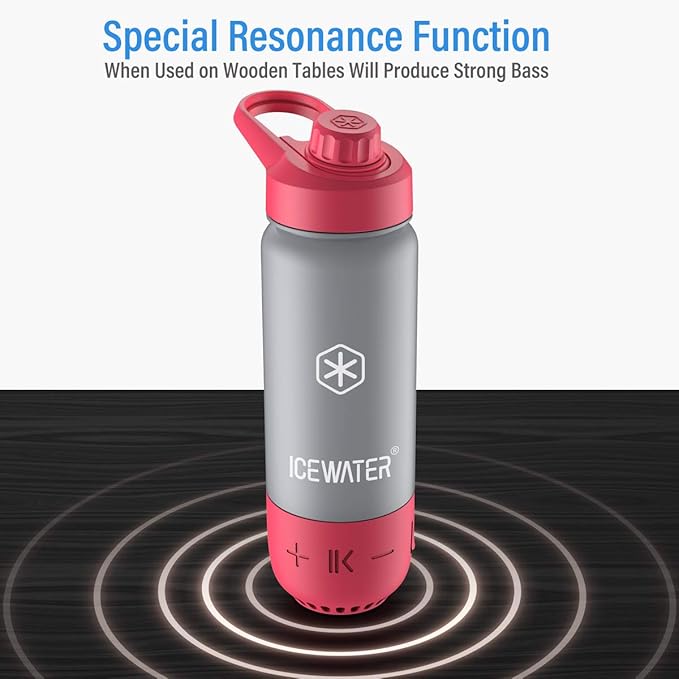 ICEWATER 3-in-1 Smart Water Bottle, Glows to Remind You to Keep Hydrated, Bluetooth Speaker & Dancing Lights, Plastic Water Bottle With Chug Lid, Great Birthday Gift (20 oz, Pink)