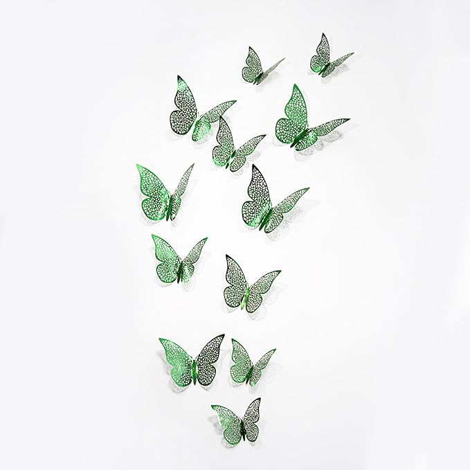 72Pcs 3D Butterfly Wall Decor 3 Sizes 3 Styles, Removable Butterfly Stickers Wall Decals, Butterfly Decorations Party Birthday Cake Decoration for Kids Nursery Wedding Bedroom Room(Green)