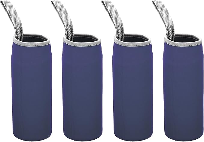 PATIKIL 65mmx180mm Water Bottle Sleeve, 4 Pack Neoprene Insulated Bottle Bag Holder Carrier Pouch with Finger Strap, Navy Blue