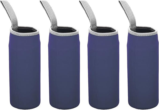 PATIKIL 65mmx180mm Water Bottle Sleeve, 4 Pack Neoprene Insulated Bottle Bag Holder Carrier Pouch with Finger Strap, Navy Blue