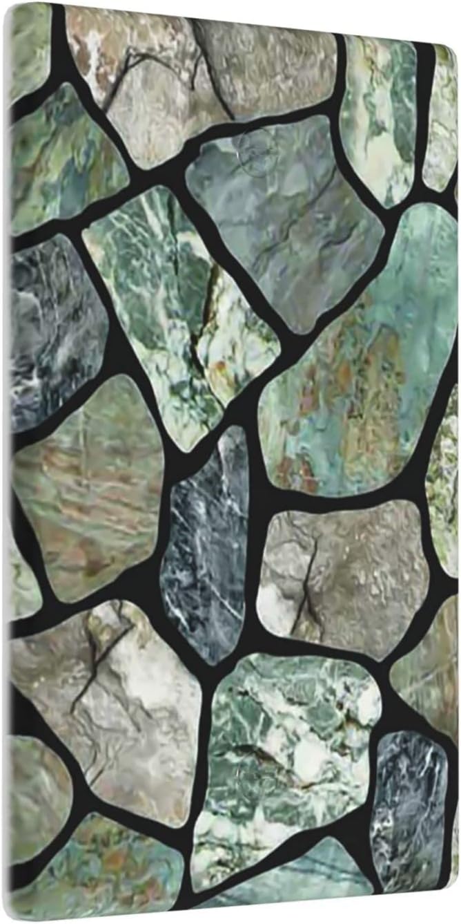 Green Stone Texture Single Blank Switch Wall Plate Cover Outlets Decorative 1-Gang for Electrical Room Bathroom Bedroom Home Kitchen One Receptacle Polycarbonate Power Gear 4.5" x 2.76"
