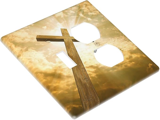 Christ Jesus Cross Sky Decorative Combo 1 Toggle Duplex Outlet Light Switch Cover Wall Plate 2 Gang for Electrical Kitchen Living Room Bedroom Bathroom Home Novelty Decorate