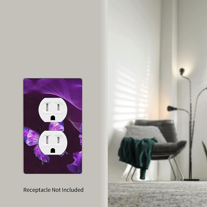 Purple Butterfly Flower Duplex Outlet Switch Wall Plate Cover Decorative 1-Gang for Electrical Girls Room Bathroom Bedroom Home Kitchen One Receptacle Polycarbonate Power Gear 4.5" x 2.76"