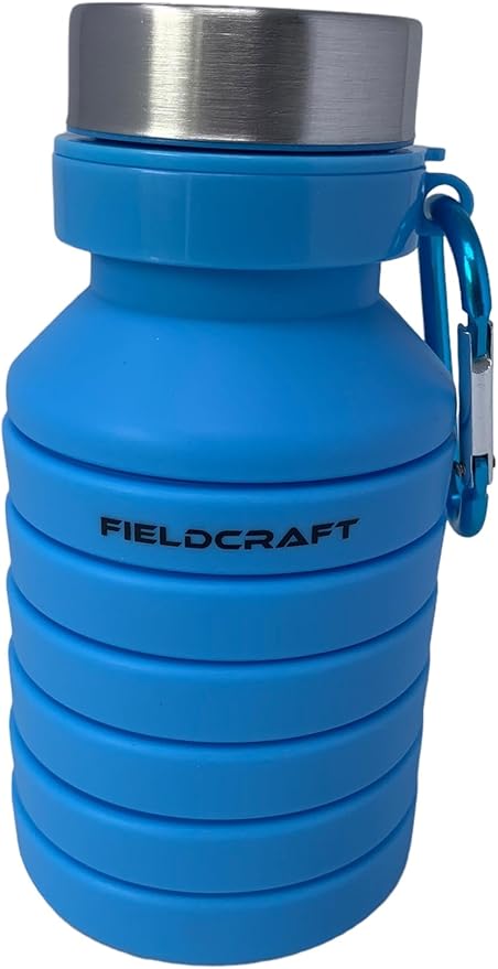 FIELDCRAFT Collapsible Silicone Water Bottle, BPA Free, Foldable, Leak Proof with Carabiner (Blue)
