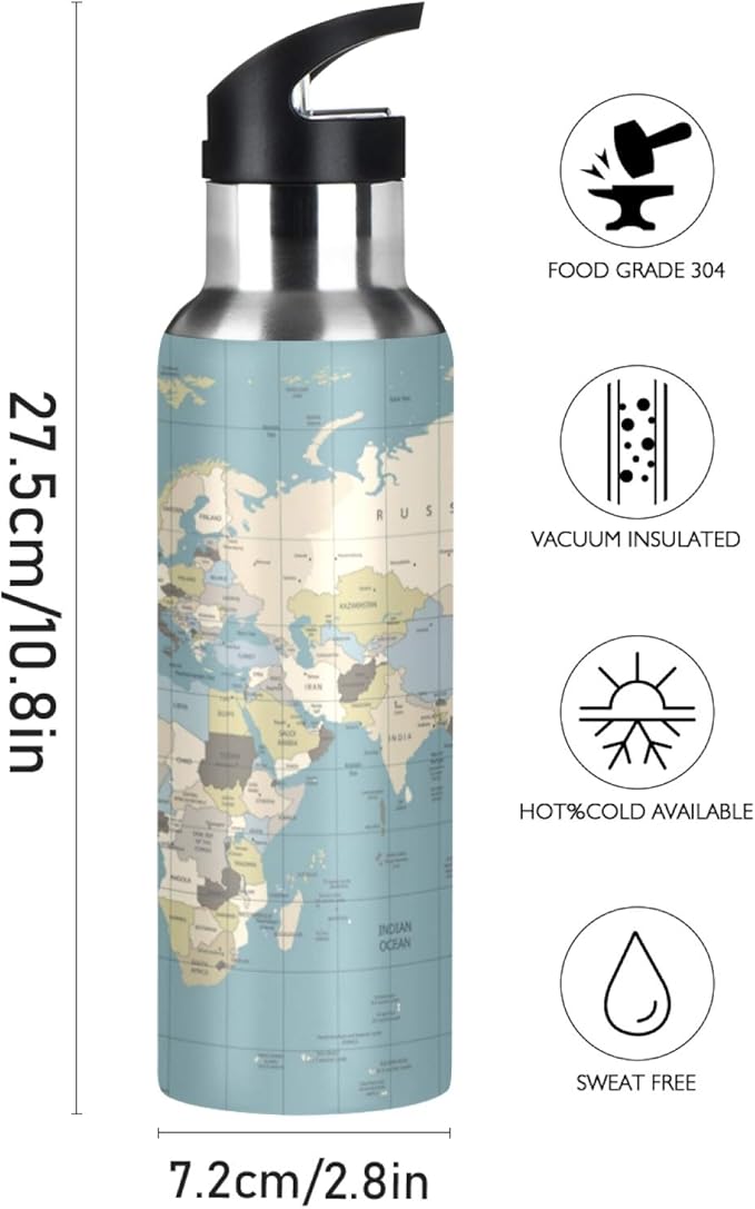 Qilmy Black and White Leopard Water Bottle Vacuum Insulated Stainless Steel Water Bottles with Straw Lid Leakproof Wide Mouth Water Flask for Fitness Outdoor Sports, 20 oz