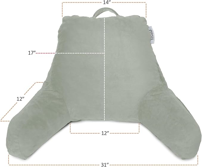 Nestl Reading Pillow Standard Bed Pillow, Back Pillow for Sitting in Bed Shredded Memory Foam Chair Pillow Reading & Bed Rest Pillows Sage Green Back Pillow for Bed, Bed Chair Arm Pillow with Pockets
