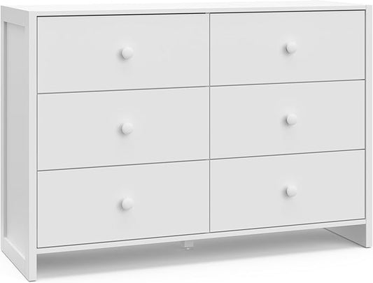 Storkcraft Calabasas 6 Drawer Dresser (White) - GREENGUARD Gold Certified, 6 Drawer Dresser with Interlocking Drawer System, Dresser Drawer Organizer for Kids' Bedroom