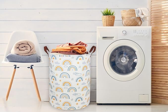 Kids Laundry Hamper,Rainbow Laundry Basket Collapsible Girls Storage Baskets for Home Decor,Office,Toy Organizer,(Bule Rainbow)