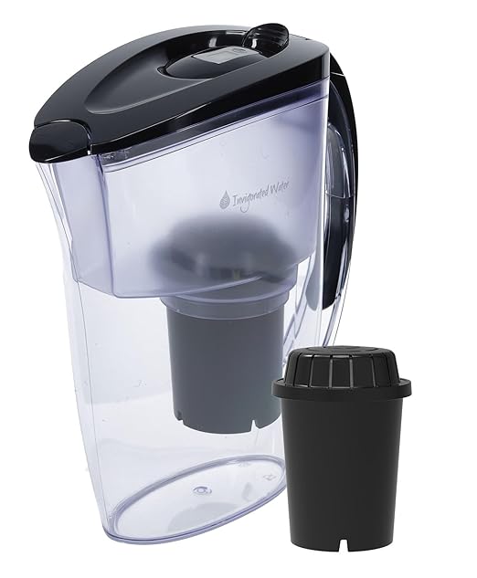 Invigorated Water Alkaline Water Filter Pitcher - Long Lasting Alkaline Water Pitcher Filter with Multi-Stage Filtration System - High pH Alkaline Pitcher Water Jug & 1 Alkaline Filter - 2.5L (Black)