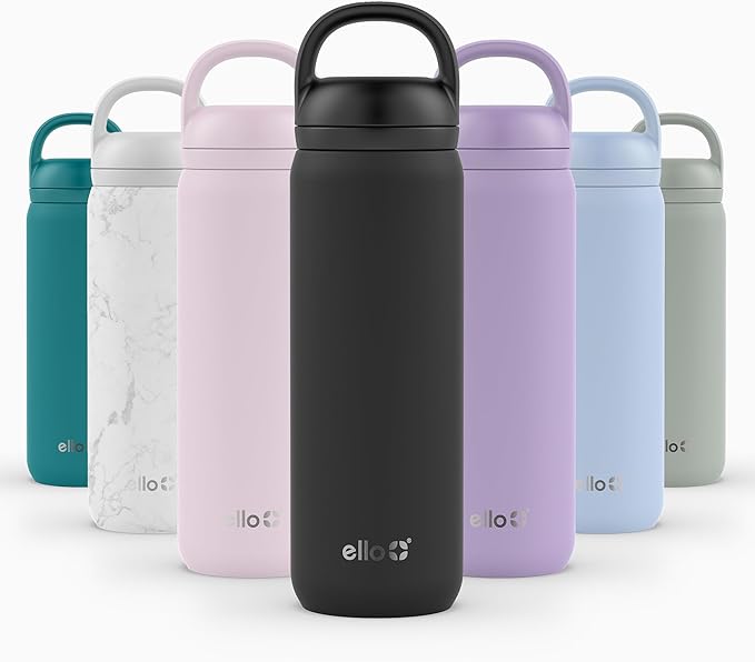 Ello Cooper Twist 22oz Stainless Steel Water Bottle with Chug Lid | Leak Proof Double Walled and Vacuum Insulated | Fits Car Cupholder | Built in Carry Loop | Dishwasher Safe | Black