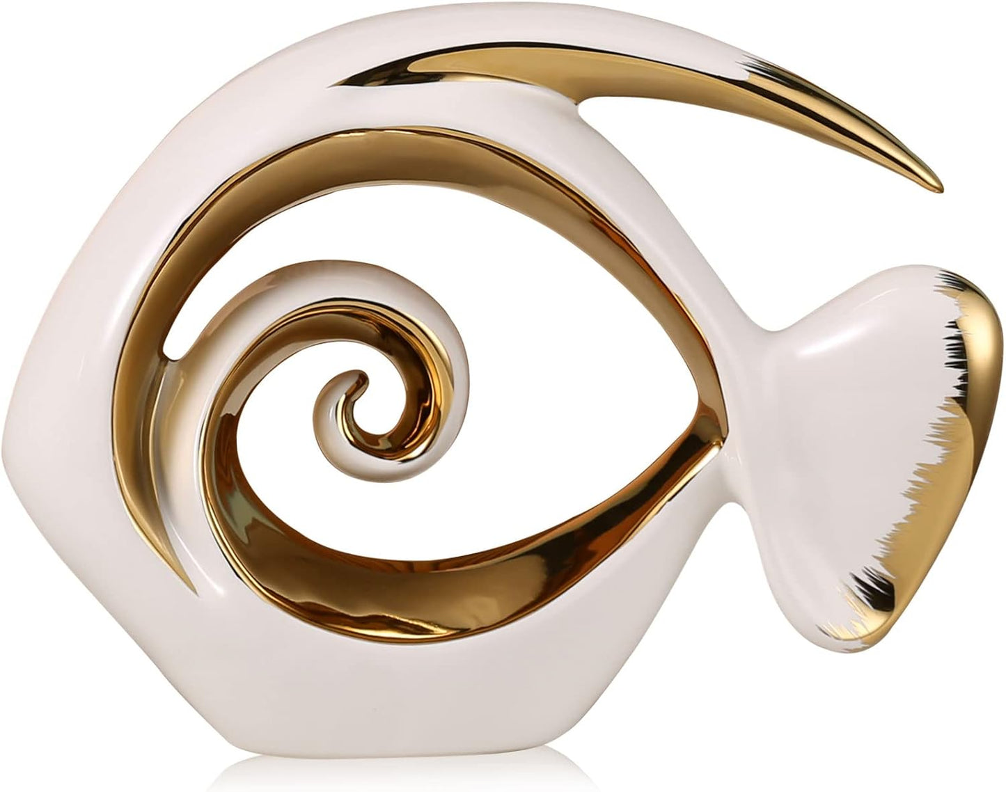 White Gold Ceramic Fish Figurines - Coastal Home Decor, Modern Ocean Centerpieces for Living Room, Dining Area, Bathroom, Office, Coffee Table, Beach House, Nautical, Seaside, Entrance, Shelf Display