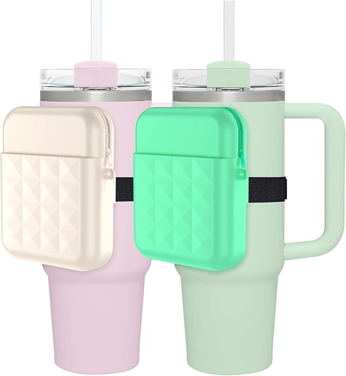 Water Bottle Pouch for Stanley Quencher Adventure 40oz & Stanley IceFlow 20oz 30oz Tumbler, Gym Water Bottle Silicone Rubber Pouch for Stanley Cup with Pocket for Cards, Keys, Earphone (Mint)