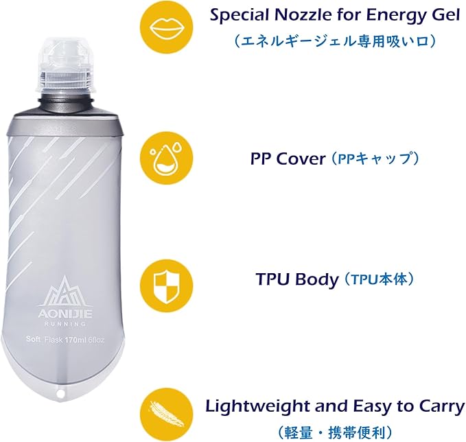 TRIWONDER Water Bottles TPU Soft Flasks Collapsible Running Flasks for Hydration Pack Backpack Hiking Cycling (170ml/5.75oz)