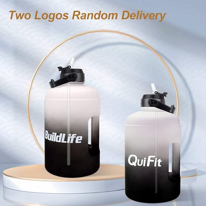 QuiFit 1 Gallon Water Bottle - with Straw & Motivational Time Marker Leak-Proof BPA Free Reusable Gym Sports Outdoor Large(128OZ) Capacity Water Jug(Gray/Black Gradient,1 Gallon)