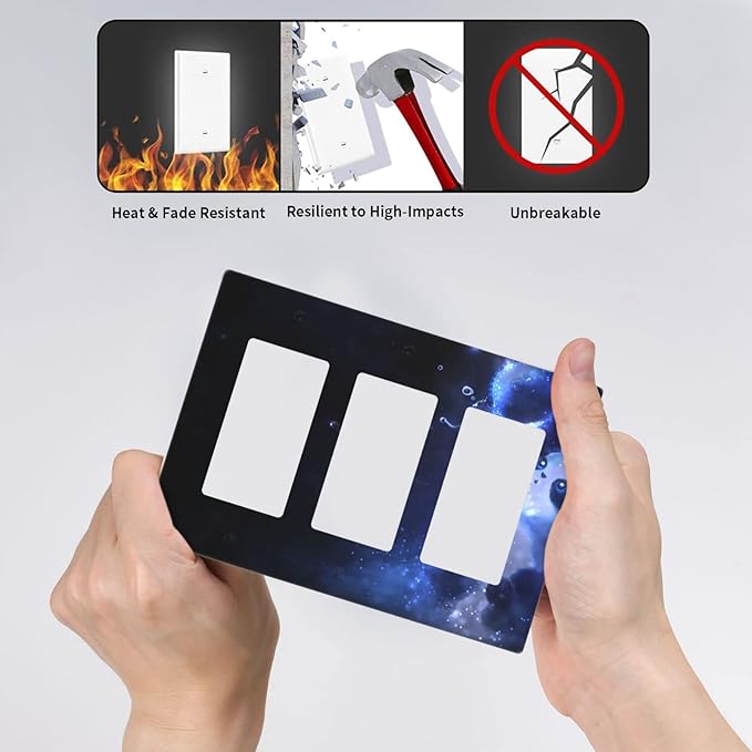 Cute Baby Panda Light Switch Cover Wall Plate Decorative 3 Gang Triple Rocker Covers Blue for Kitchens Living Room Bedrooms Farmhouses Bathrooms 4.65 x 6.57 in